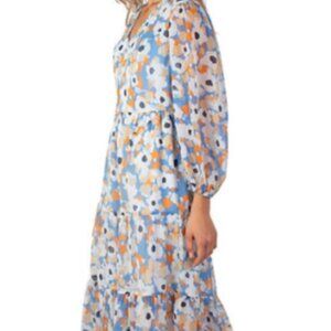 Joie NWT Blue Floral Fields Chiffon Printed Midi Smocked Tiered Dress size L